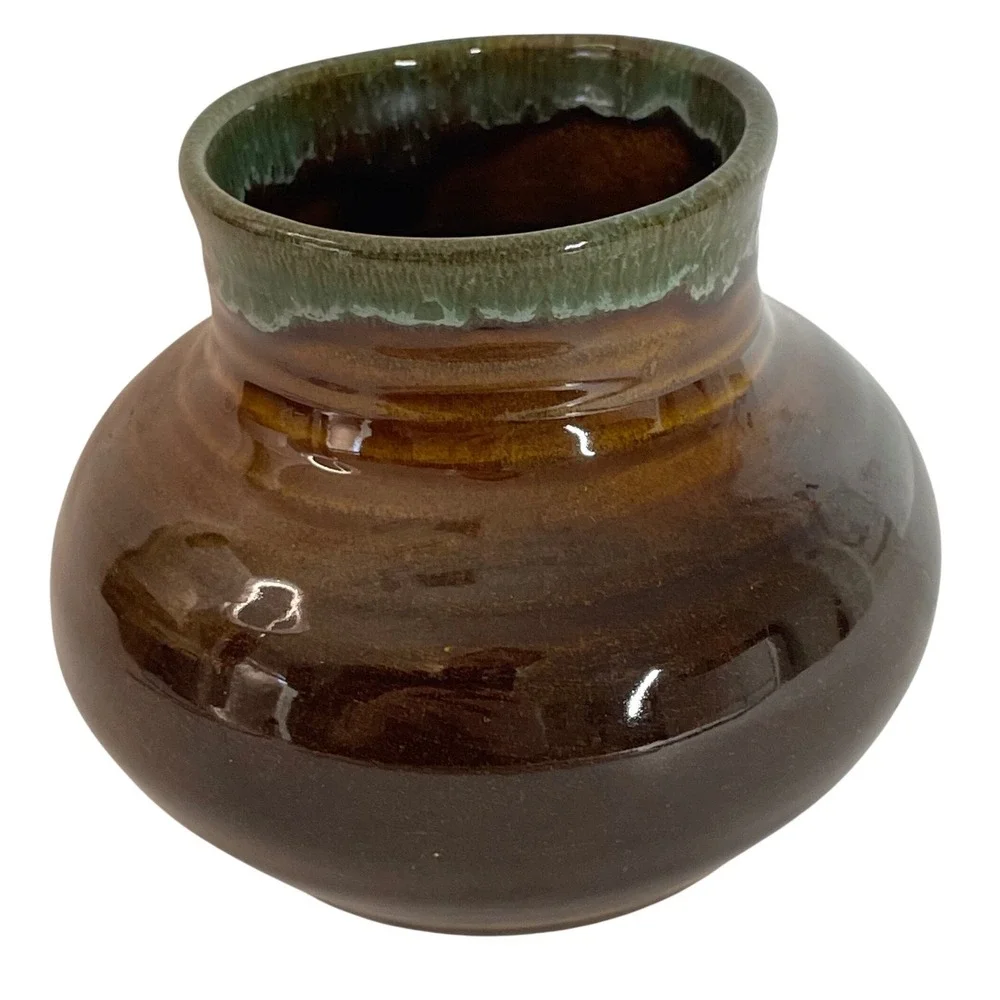 Van Briggle Art Pottery‎ Vase Brown Green Drip Glaze Colorado Springs Signed FW